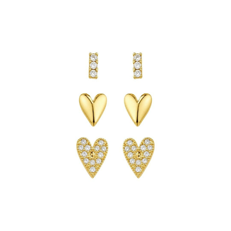 Trio de Brincos Sofia Coração Zircônias Folheado a Ouro 18k - Piuka