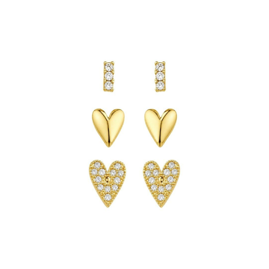 Trio de Brincos Sofia Coração Zircônias Folheado a Ouro 18k - Piuka